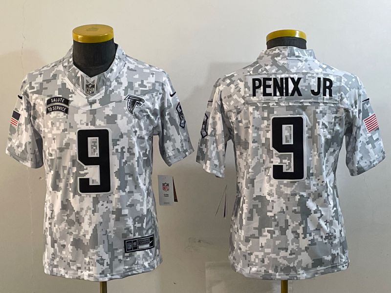 Youth Atlanta Falcons #9 Penix jr Nike Arctic Camo 2024 Salute to Service Limited NFL Jersey style 2